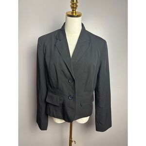 A Line Blazer Women 12 Black Excellent Stretch Two Button Professional Jacket